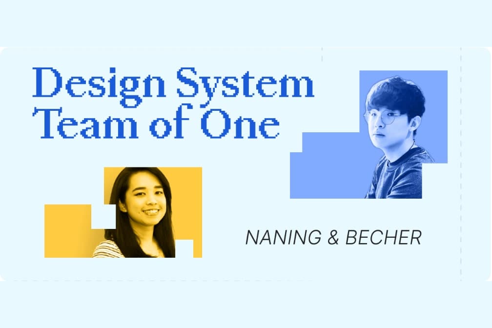 Event card for Design System Team of One, with portraits of Naning and Becher