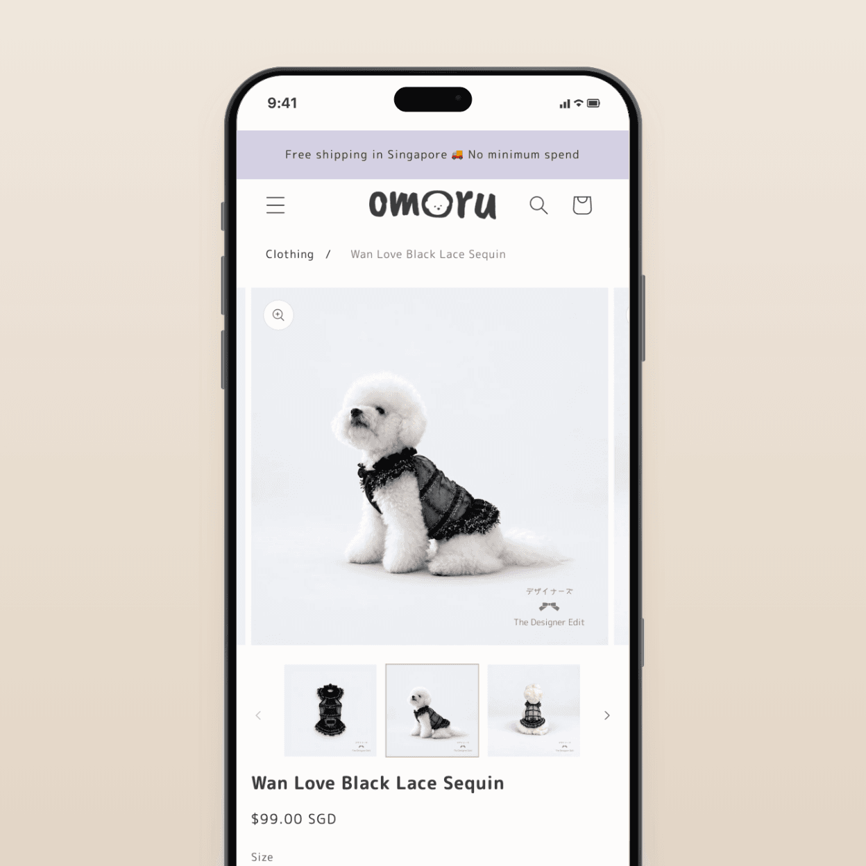 The Wan Love Black Lace Sequin product page on mobile.