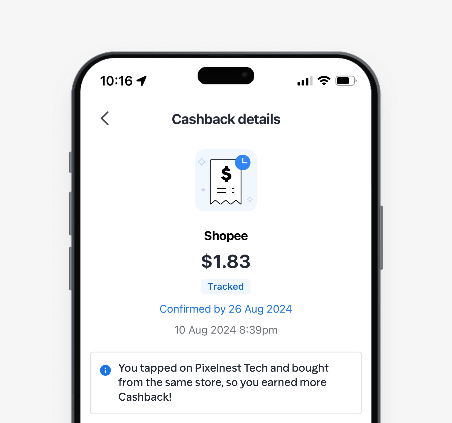 After a direct order: the user tapped a store and bought from it, so they earned more cashback.
