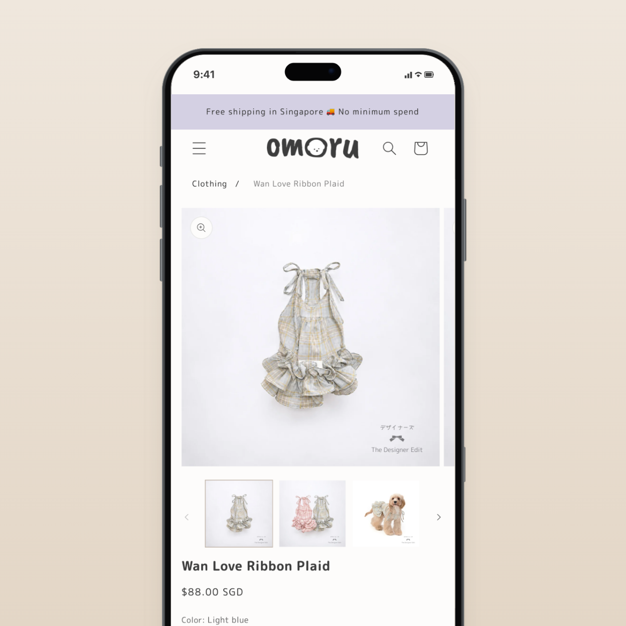 The Wan Love Ribbon Plaid product page on mobile.