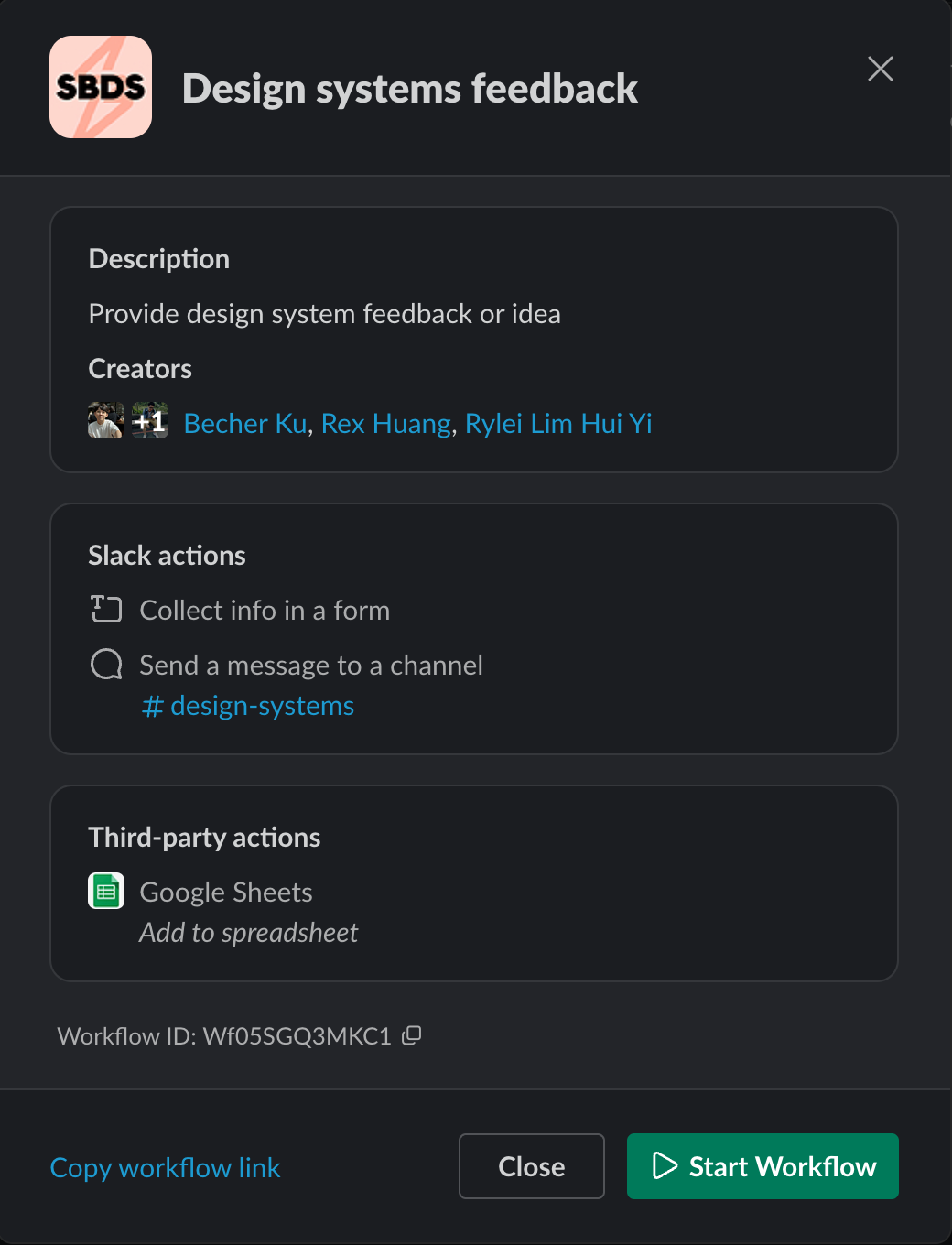 The feedback workflow in the #design-systems Slack channel