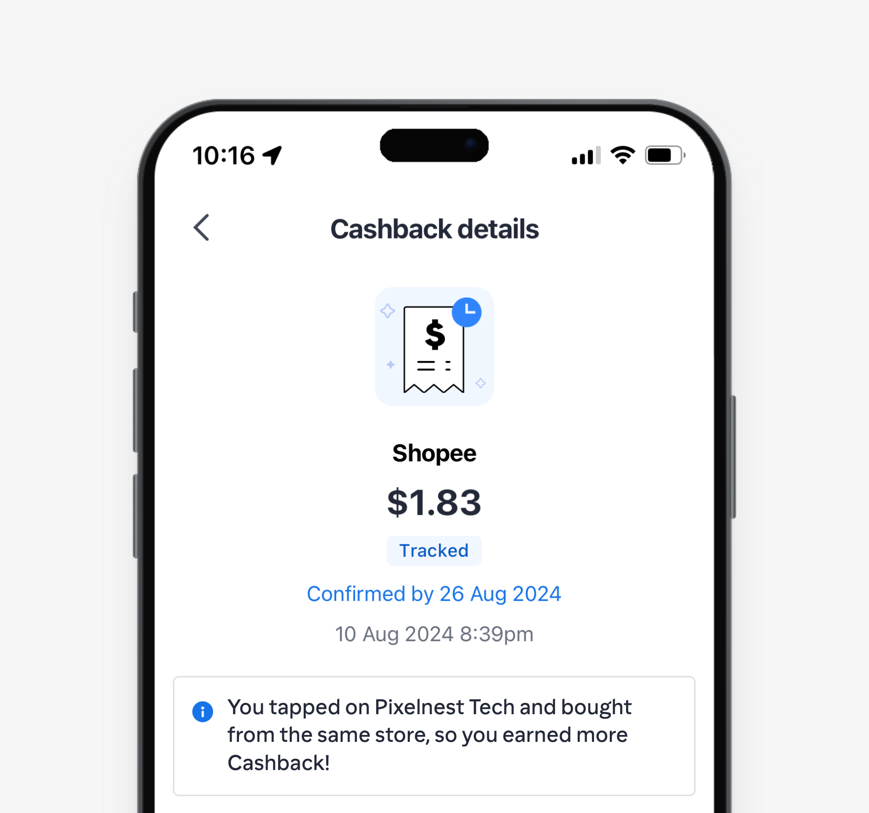 After a direct order: the user tapped a store and bought from it, so they earned more cashback.