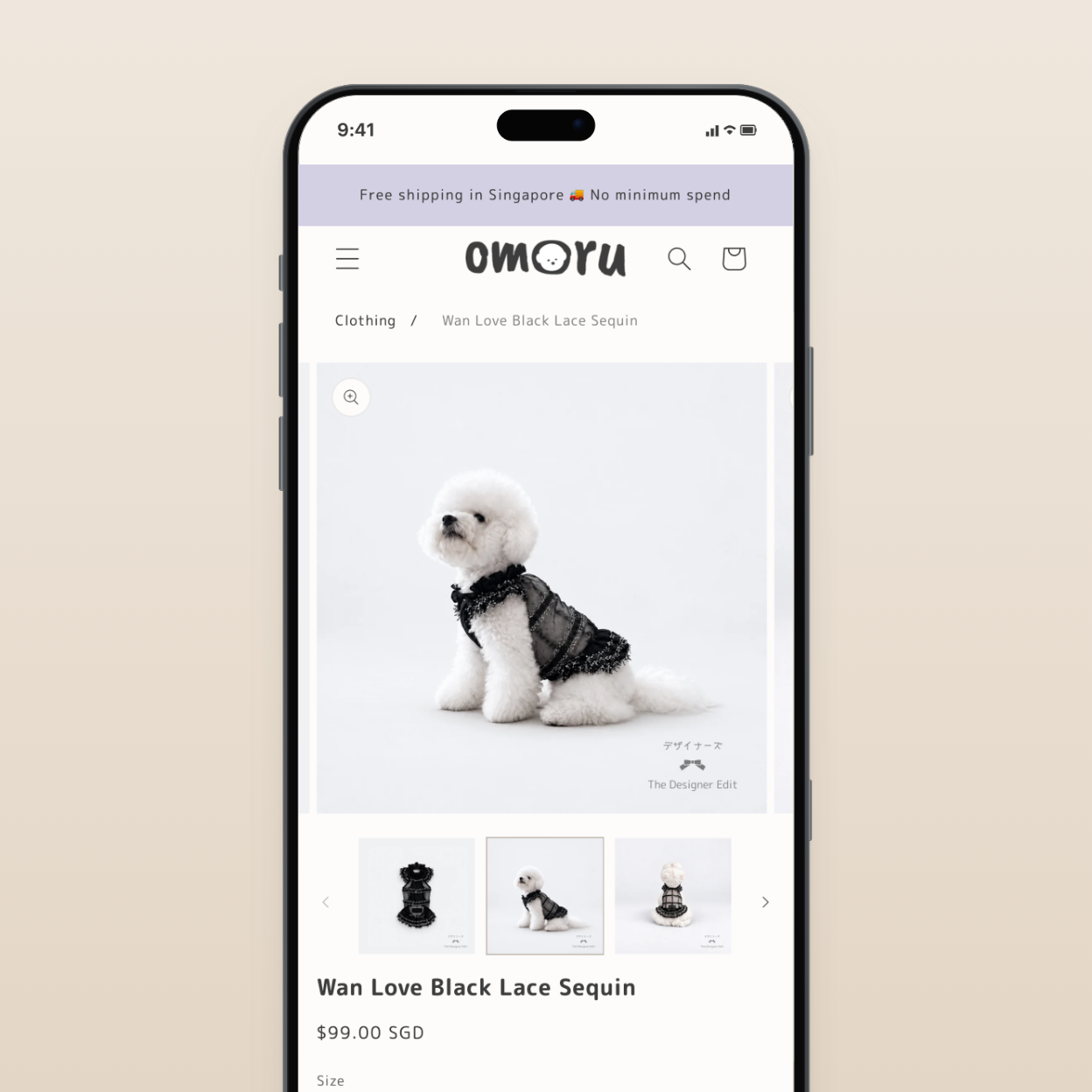 The Wan Love Black Lace Sequin product page on mobile.